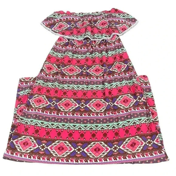 Peach Love California Aztec Ruffled Bust Maxi Spring Dress Women’s size Medium - Picture 8 of 9
